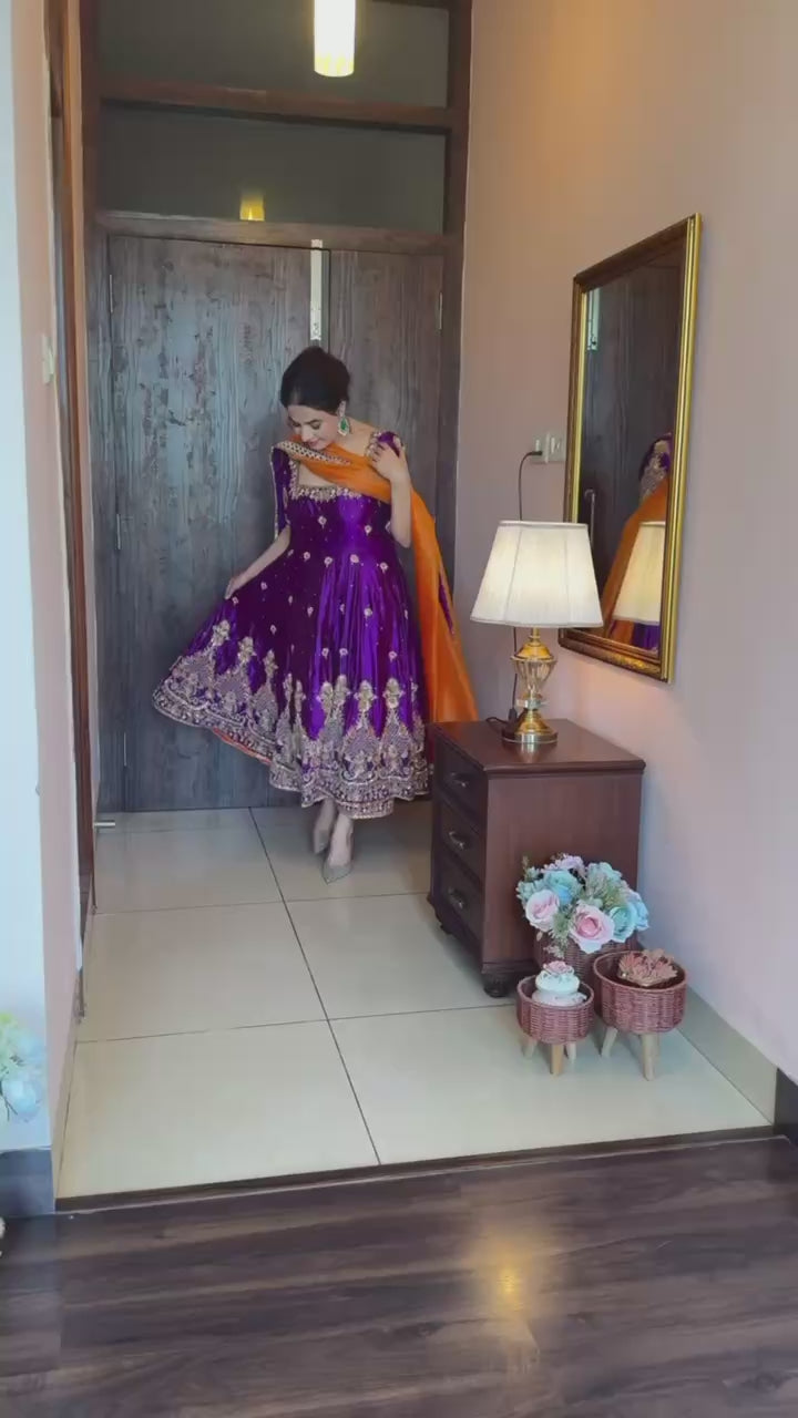 Purple Embroidered Zari Sequins Gown
