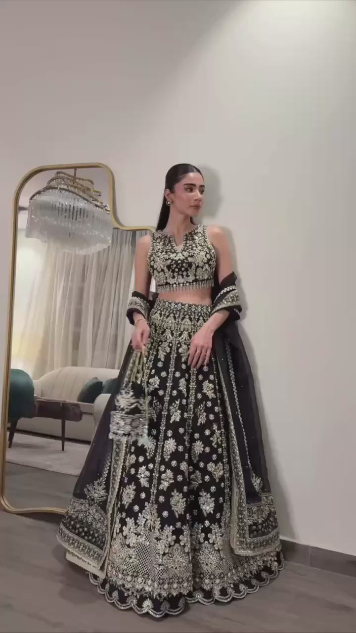 Black Premium Chinon Silk Lehenga Set