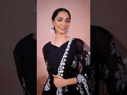 Black Digital Printed Georgette Anarkali Set with Embroidered Net Dupatta