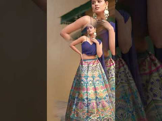 Navy Blue Color Zari Weaving Work Banarasi Silk Lehenga Choli