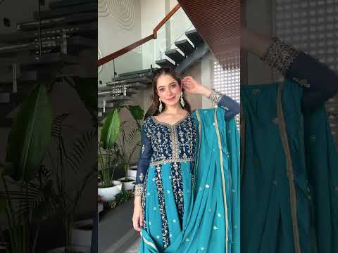 Sky Blue Luxury Faux Blooming Gown Set with Zari & Sequins Embroidery – Kali Cut Design