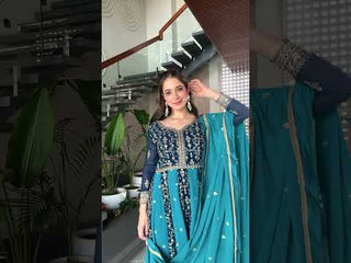 Sky Blue Luxury Faux Blooming Gown Set with Zari & Sequins Embroidery – Kali Cut Design