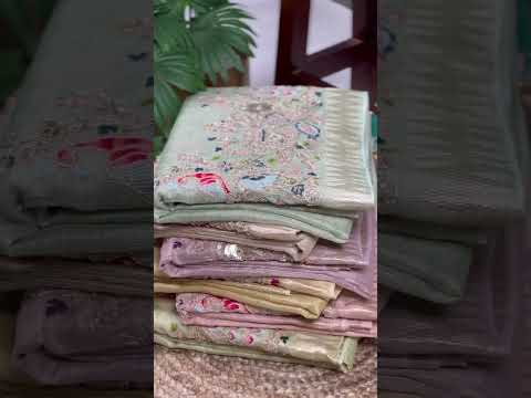 Pista Elegant Zari Kota Tissue Saree with Embroidery Beads Work & Zari Weaving Border, Matching Unstitched Blouse – Festive & Traditional Wear
