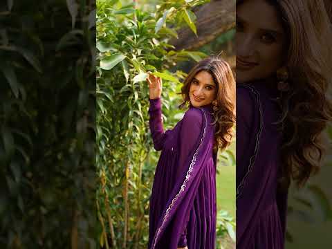 Dark Purple Designer Marble Foil Work Flared Dress Set