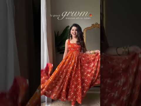 Orange Elegant KesriyaNC Silk Kali Cut Gown Set with Heavy Sequins Embroidery, Micro Fabric Pant & Matching Dupatta – Stitched Ensemble