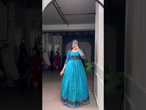 Parrot Green Elegant Printed Polyester Viscose Chanderi Gown with Zari Weaving and Lace-Touched Koti – Stitched Set