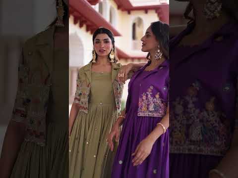 Mehendi Elegant Vichitra Silk Embroidered Gown with Designer Sleeveless Silhouette & Embroidered Koti – Premium Stitched Ensemble