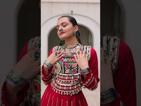 Maroon Navratri Special Roman Fabric Lehenga Choli with Kutchi Gamthi & Mirror Work