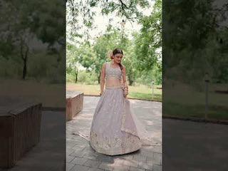 Mauve Chiffon Semi-Stitched Lehenga Choli Set with Heavy Sequin & Embroidery