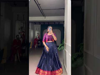 Green Regal Poly Cotton Zari Weaving Work Lehenga Set – Stitched 5-Meter Flair Lehenga with Matching Blouse & Koti