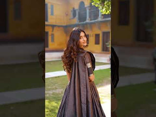 Gray Elegant Stitched Chettinad Cotton Lehenga with Checks & Zari Weaving – Traditional Festive Wear Set