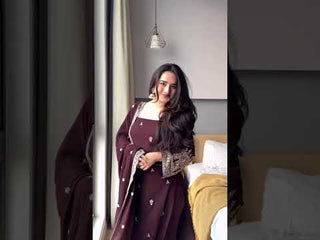 Maroon Designer Luxury Faux Blooming Suit Set with Heavy Sequins & Cording Zari Embroidery, Matching Pants and Embroidered Dupatta