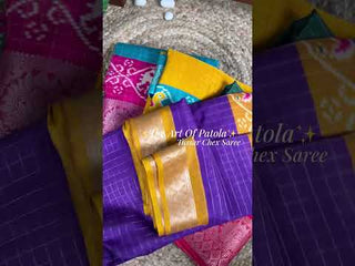 Purple Tussar Chex Saree with Patola Print and Weaving Work Border