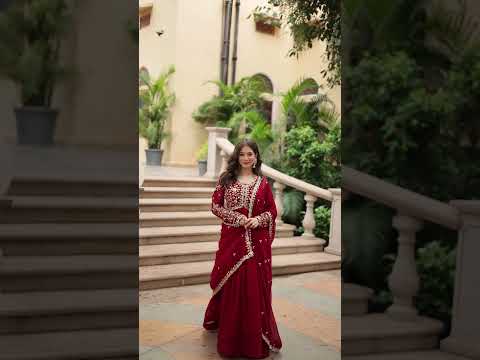 Red Faux Blooming Gown with Multi-Embroidery and Sequins Work