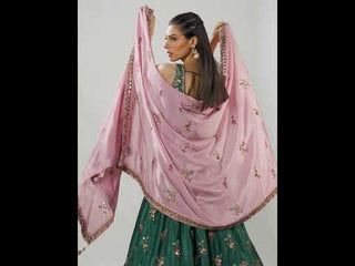 Green Pure Chiffon Sequins and thread embroidery Semi-Stitched Lehenga choli & Dupatta