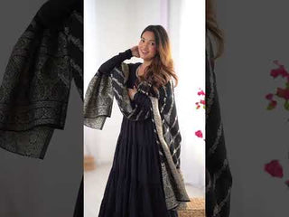 Black Elegant Festive Pure Romansilk Chanderi Anarkali Suit with Banarasi Dupatta
