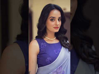 Purple Weightless Marbal Floral Printed Saree with Lace Border & Matching Blouse