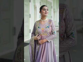 Sky Blue Vichitra Silk Sequins & Zari Embroidered 12-Kali Anarkali Gown with Designer Dupatta