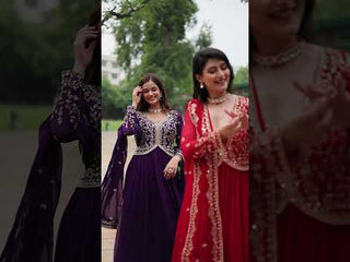 Purple Faux Blooming Gown With Sequins-Multi Embroidery