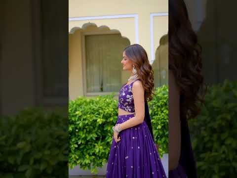 Dark Purple Elegant Vichitra Semi-Stitched Lehenga with Zari & Sequins Embroidery, Unstitched Blouse