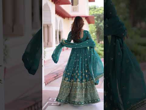 Sky Blue Sequins Embroidered Gown with Dupatta