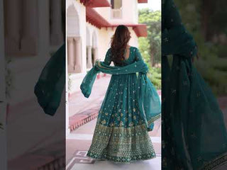 Sky Blue Sequins Embroidered Gown with Dupatta