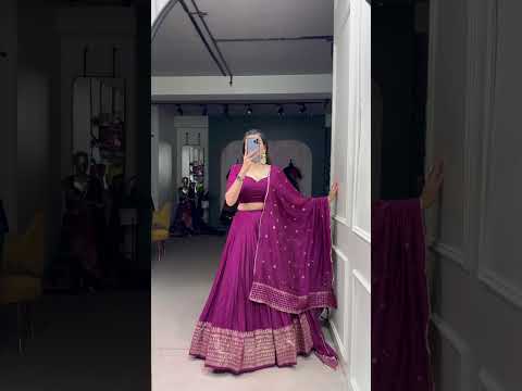 Sea Green Pure Chanderi Lehenga Choli Set with Zari Border & Sequin Dupatta
