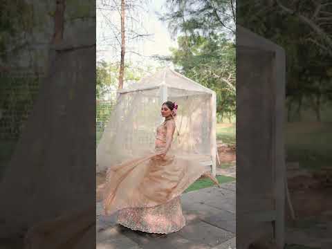 Beige Premium Tissue Fabric Semi-Stitched Lehenga Set with Sequins, Coding & Thread Embroidery Work