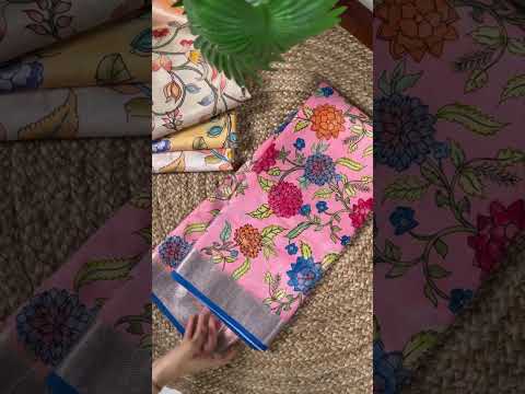 Cream Elegant Tasar Silk Saree with Traditional Floral Print & Viscose Border – 5.5 Meter Saree with Unstitched Blouse