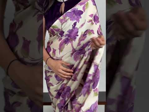 Sky Blue Floral Printed Satin Silk Saree with Fully Stitched Adjustable Natural Silk Blouse & Lace Detailing – Party & Festive Wear