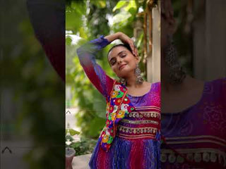 Multi Colour Navratri Special Laheriya & Bandhej Printed Faux Georgette Gown with Kutchi Patchwork