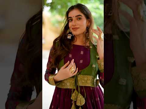 Wine Kalamkari Printed Poly Cotton Gown with Zari Weaving Koti Set