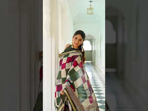 Green Elegant Chanderi Printed Saree with Temple Border & Matching Blouse