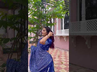 Navy Blue Color Bandhani Printed Vaishali Silk Lehenga With Blouse And Dupatta