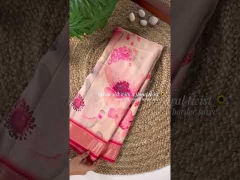 Peach Elegant Floral Printed Tussar Silk Saree with Viscose Border