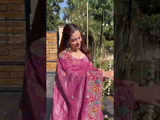 Rose Pink Designer Soft Crunchy Silk Embroidered Gown Set with Sequins Work & Matching Dupatta – Fully Stitched Festive & Party Wear