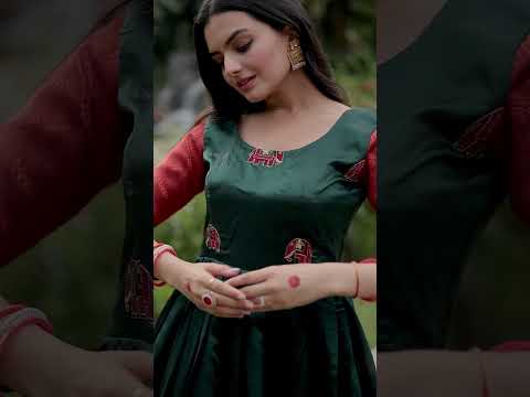 Elegant Banarasi Jacquard Silk Green Gown with Textured Weave