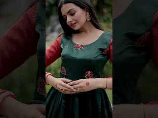 Elegant Banarasi Jacquard Silk Green Gown with Textured Weave