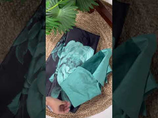 Teal Elegant Floral Print Satin Silk Saree with Plain Banglory Blouse Piece