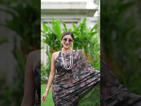 Bottle Green Floral Lurex Brasso Saree with Unstitched Blouse – Elegant Viscose Brasso Work