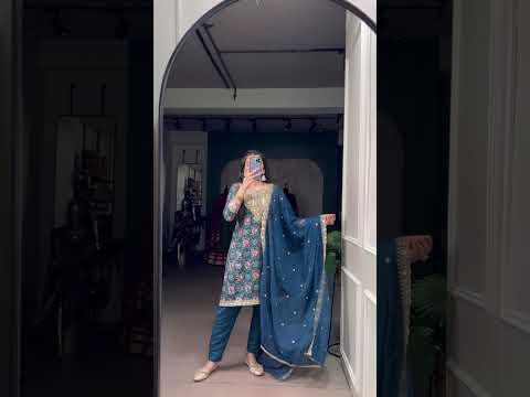 Teal Stylish Rayon Printed Suit Set with Embroidered Organza Dupatta – Stitched Top & Bottom