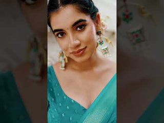 Firozi Elegant Chinon Saree with Self Print & Zari Weaving Work Unstitched Blouse Included