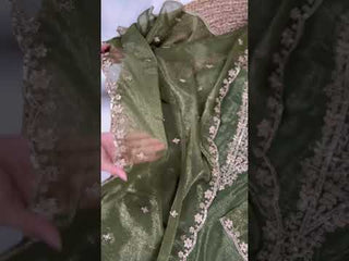 Olive Green Elegant Gold Coin Top & Maska Cotton Bottom Set with Sequins & Thread Embroidery – Stitched Top with Matching Dupatta