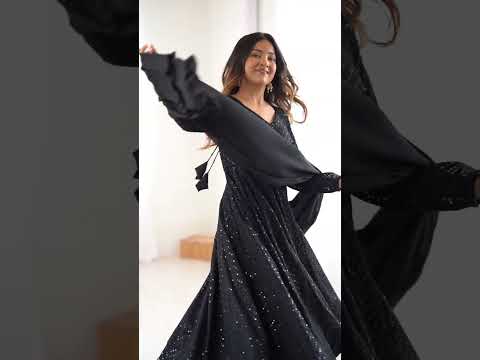Black Fox Georgette Lucknowi Anarkali Gown Set