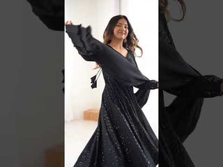 Black Fox Georgette Lucknowi Anarkali Gown Set
