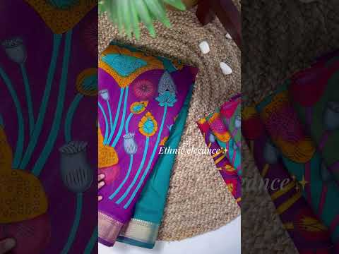 Mustard Traditional Floral Printed Chanderi Saree with Zari Weaving Work