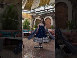Blue Designer Vichitra Silk Gown Set with Zari-Coding, Sequin Embroidery & Dori Latkan – Premium 3-Piece Stitched Ensemble