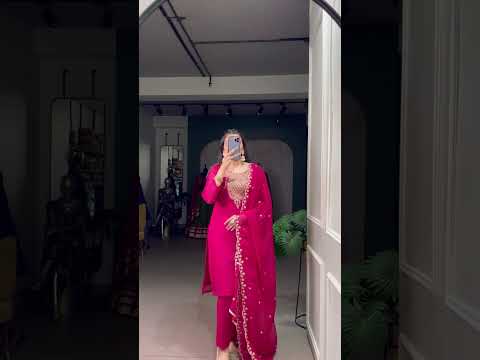 Pink Elegant Organza Embroidered Suit Set With Dupatta Sequins Thread Work Stitched Top And Bottom