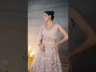 Pink Net Multi Sequins with heavy Zarkan embroidery Semi-Stitched Lehenga choli & Dupatta
