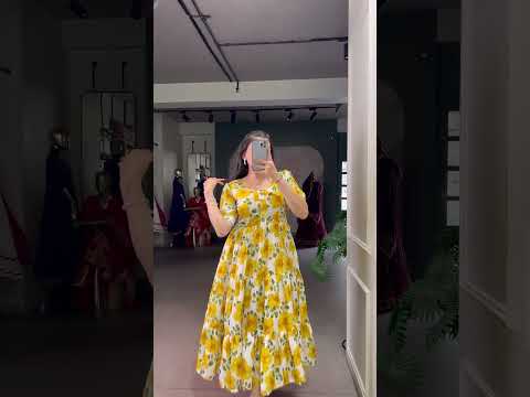 Mustard ichitra Silk Floral Print Frock with 5-Meter Flair